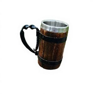 Mug, tankard, verre à shot en métal et bois, artisanal, fait à la main, antique, vintage, élégant, robuste, avec poignée fantaisie, par des Indiens - Product Image 4