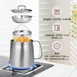 Récipient de pot de filtre à huile en acier inoxydable 304 avec passoire Panier à friture d'huile de cuisson Pot multifonctionnel <span class=keywords><strong>pour</strong></span> la cuisine et le camping - Product Image 5