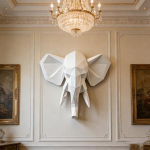 Decorazione Murale 3D a Forma di Testa di <span class=keywords><strong>Elefante</strong></span> Bianco, Arte Moderna Origami Montabile a Parete in Resina - Product Image 4