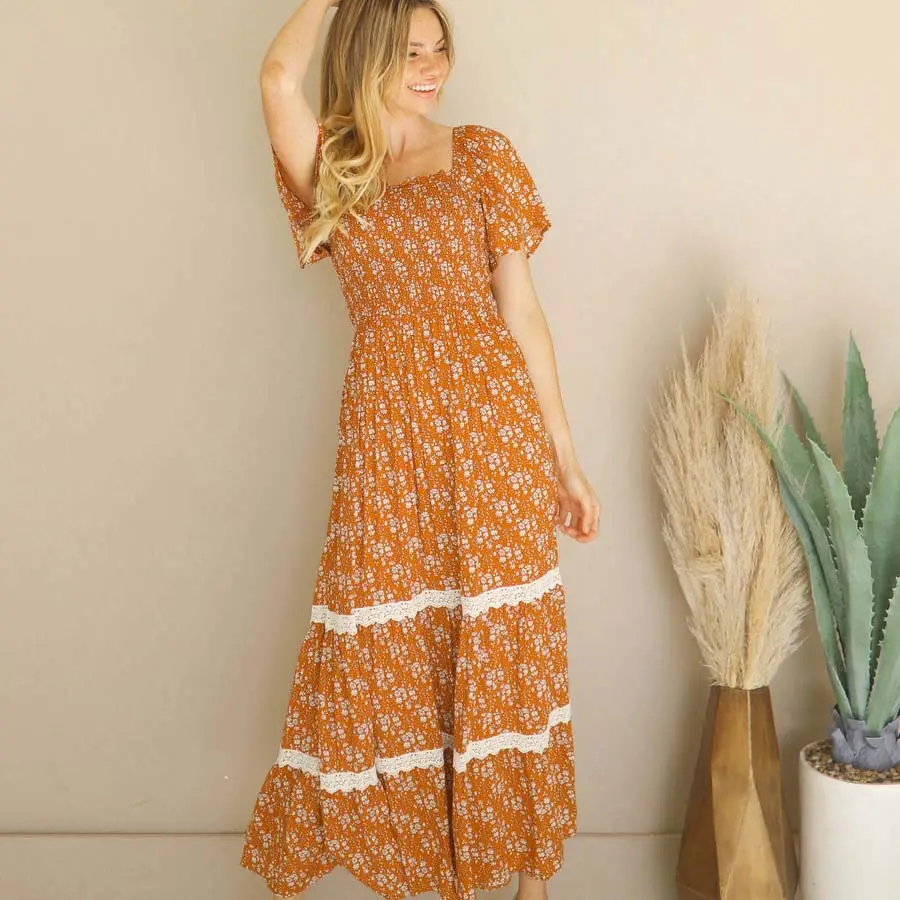 Aschulman personalizado de las mujeres de estilo bohemio Twist Front largo Boutique de impresión floral Maxi vestidos