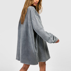 Acid Wash Oversized Sweat Dress Women Loose Blank Long Sleeve t Shirt Dress - Product Image 2