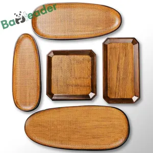 Factory Wooden Serving Platters Tray Plate Bandejas De Madera Heavy Bamboo Dry Chinese Tea Tray Dishes Plate Set For Restaurant
