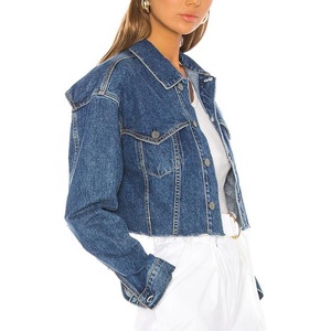 Custom Women Jeans Top Coat Wholesale Puff <strong>Crop</strong> Fashion <strong>Denim</strong> <strong>Jacket</strong> - Product Image 2
