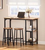 Petite table de cuisine Table de bar avec 2 tabourets et 2 étagères de rangement Support et table en verre en bois pour 2 personnes