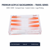 Jeu de backgammon miniature en acrylique, jeu de voyage portable, backgammon en lucite avec impression personnalisée, OEM disponible pour les cadeaux et les promotions
