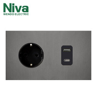 Prise murale Niva 16A Schuko avec USB A+C, norme européenne, avec panneau en acier inoxydable, prises électriques