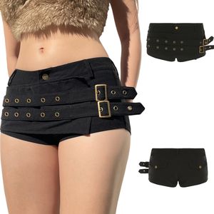 Microfaldas estilo punk Y2K, transpirables, con remaches, cintura ajustable, corte regular, color liso, shorts cortos. - Product Image 1