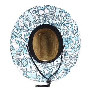 Venta al por mayor verano salvavidas sombrero de paja bajo el ala impresión personalizada América Sombrero sombrero de playa Surf salvavidas con logotipo sombrero de paja