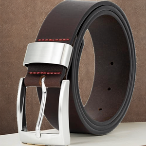 Cinturón de Cuero Genuino para Hombre, Hebilla Metálica con Cierre Automático Plateado, 3.5cm de Ancho, Impermeable y Duradero - Product Image 2