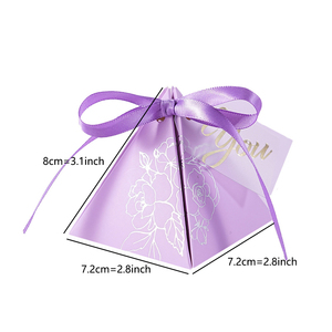CSMD Fournisseurs Chinois Prêt à Expédier Emballage Alimentaire Vente en Gros Couleur Violet Creative Faveurs De Mariage Pyramide Boîtes pour Porte Cadeaux - Product Image 2