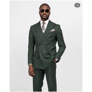 ชุดสูทลายทางสีเขียวสำหรับผู้ชายเสื้อผ้าสำหรับผู้ชายทรงสลิมฟิตชุดทักซิโด้ชายเสื้อสูทและกางเกงสำหรับใส่ประจำวัน - Product Image 3