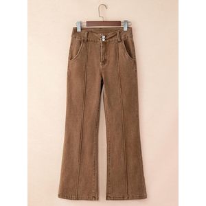 2025 pantalones de mezclilla elásticos de cintura alta transpirables de pierna ancha para mujer-Jeans acampanados holgados informales - Product Image 6
