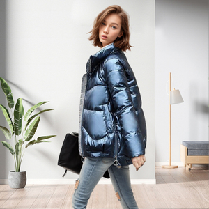 Blouson court matelassé zippé uni ajusté pour femme – Meilleure vente - Product Image 6