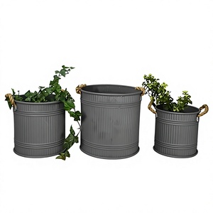 Grand jardinière ronde en métal galvanisé avec poignée Design durable pour la maison, le jardin intérieur et extérieur décoratif - Product Image 1