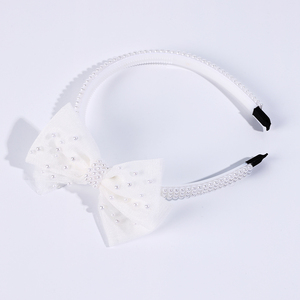 Diadema <span class=keywords><strong>de</strong></span> Organza con Lazo y Perlas Blancas, Diadema con Dientes para Niñas, Estilo Princesa - Product Image 5