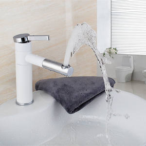 Robinet de <span class=keywords><strong>lavabo</strong></span> blanc mélangeurs d'évier de salle de bains en cuivre avec pulvérisation <span class=keywords><strong>flexible</strong></span> - Product Image 1