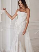 Robe de mariée MHL616 style sirène avec corset basque en dentelle appliquée et traîne enveloppante