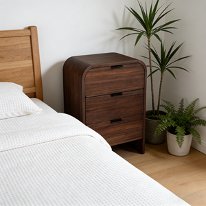 Table de chevet ronde en bois <span class=keywords><strong>avec</strong></span> 3 tiroirs, finition noyer de luxe, pour chambre à coucher, hôtel, villa, meubles - Product Image 2