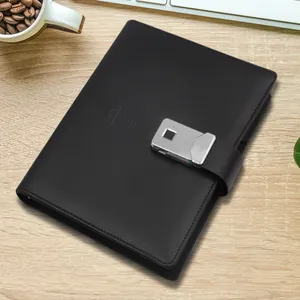 New Fingerprint Lock Diary With USB Flash Drive Card Holder Phone Charger A5 Powerbank Notebook For Business Gift