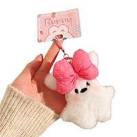 Peluche de dessin animé, pendentif lapin avec blush en poudre, porte-clés et sac tendance, cadeau, adorable accessoire de poupée chiot
