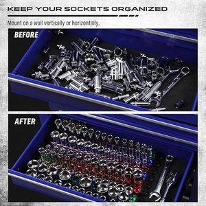Magnetic Socket Holder Organizer <b>Set</b>: 6-Piece Detachable 1/4, 3/8, 1/2 Socket Trays Socket Organizer for <b>Tool</b> <b>Box</b> Drawer Holds - Product Image 6