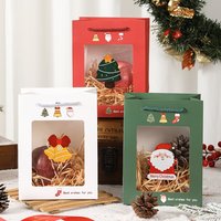Frohe Weihnachten Transparente Fenster-Flexo-Bedruckte Papier-Geschenktüten-Set Rot Grün Weiß Kordelzug-Griff Weihnachtsmann-Baum-Druck Taschen Großhandel