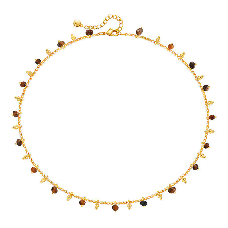 Gold plated Chain Necklace with Mini Tiger Eye Bead Pendant