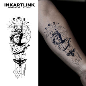 INKARTLINK Pegatina de Tatuaje Estatua de <span class=keywords><strong>Apolo</strong></span> Fase Lunar Astrología Geometría Insecto Escarabajo Estética Herbal 15 Días a Granel - Product Image 1