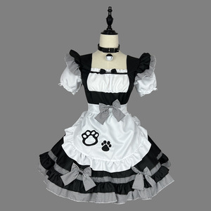 Catgirl Maid Outfit Cosplay Plus Size Women's Clothing Japanese Cute Maid Style Classic Black And White Dress With Paw Print - Product Image 1