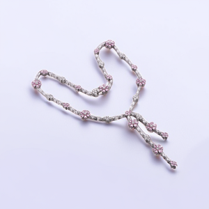 Collier en argent sterling 925 QX avec fleur en CZ rose, pendentif en Y, chaîne à pampilles, serti de zircons, vente en gros, personnalisable - Product Image 3