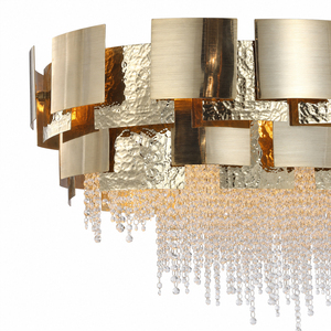 Contemporary Circular Crystal Bead Hanging Lamp Gold <b>Panel</b> Chandelier For Villa Lobby Residential Interior - Product Image 3