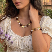 Colliers ras du cou en acier inoxydable épais avec perles, pierres ou pièces de monnaie pour femmes, étanches, bijoux de clavicule, cadeau