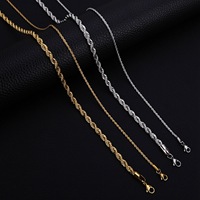 Collier en Chaîne Corde en Acier Inoxydable Plaqué Or 18K, Anti-ternissement, Étanche, Torsadé, pour Hommes et Femmes, Vente en Gros
