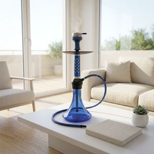 Juego de Cachimba de Vidrio Azul con Base de Metal, Pipa de Agua Portátil con 4 Chimeneas Coloridas para Salón y Fiestas - Product Image 4