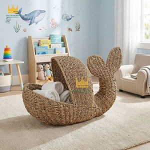 Cesta de Almacenamiento Tejida de Pasto Marino con Forma de Ballena, Estilo Bohemio, para Organizar Juguetes, para Cuarto de Niños, Sala de Juegos, Decoración del Hogar - Product Image 4