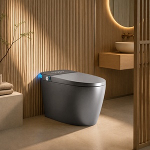 Inodoro Inteligente Gris Mate de Una Pieza, Alargado, Sin Tanque, con Descarga Automática, Bidé, Asiento con Calefacción, Pantalla LED, WC Inteligente para Baño - Product Image 5