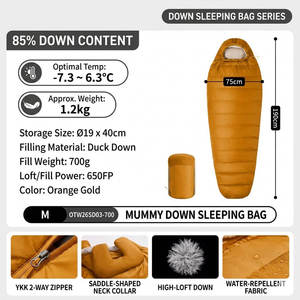 Sac de couchage mummy en duvet avec col et tube ajustables, boîte à pieds 3D, pour temps froid, en nylon léger, type enveloppe, pour camping hivernal, usine certifiée ISO9001 - Product Image 2