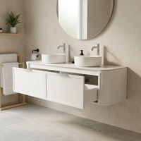 Mueble de Baño Australiano Personalizado para Montar en la Pared, con Cajones de Madera Contrachapada Blanca Mate y Compartimentos de Almacenamiento para Proyectos Hoteleros