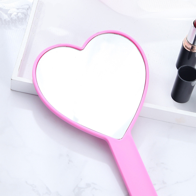 Индивидуальное ручное круглое акриловое зеркало в форме сердца, блестящее портативное косметическое зеркало из ПУ с логотипом, пластиковое рекламное мини зеркало для туалетного столика