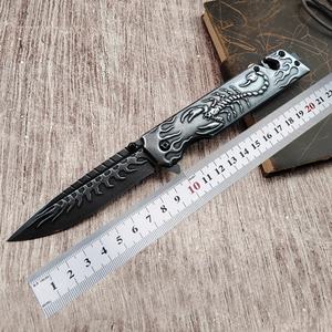 Cuchillo de camping EDC DIY personalizable con mango de acero lavado a la piedra Scorpion Relief, calidad OEM - Product Image 6