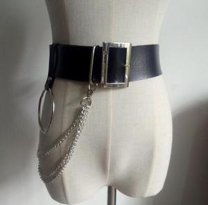 Modieuze zwarte metalen kettingriem met grote lus voor heren en dames - Product Image 2