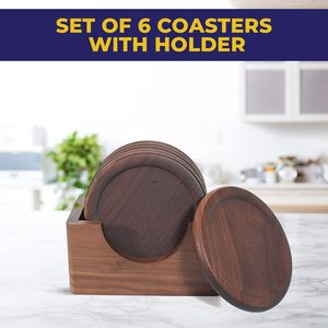 Ensemble de sous-verres en bois de noyer noir, 5 pièces avec support, sous-verres ronds pour café, sous-verres en bois isolants contre la chaleur - Product Image 5