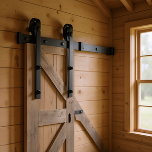 Kit di ferramenta per porta scorrevole singola nera da 5 piedi D0100X32NNT per uso domestico in stile rustico - Product Image 2