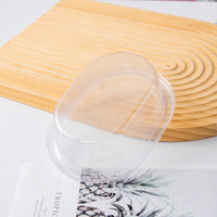 Vente en gros de gobelets en plastique PET transparents de 300 ml, contenants ovales pour gâteaux, boîte d'emballage alimentaire pour tiramisu avec couvercle