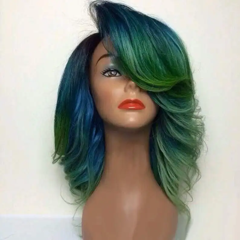 Brazilian Hair Glueless Ombre Dark Green Wig Beauty Style Virgin Human Hair Wig Lace Front Wig