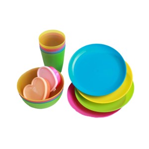 Juego de Platos, Tazones y Vasos de Plástico para Niños, 4 Piezas de Cada Uno, Vajilla Redonda de Color Sólido para Niños - Product Image 5