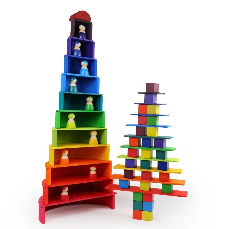 12層レインボーFSCカスタム1pcクリエイティブモンテッソーリDIYキッズ教育玩具木製スタッカービルディングブロック子供用