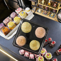Paquet de deux boîtes d'emballage jetables en plastique Mochi quatre grilles pour desserts et salades avec couvercle transparent