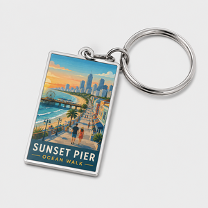 Seaside Travel Souvenir Custom Engraved Digital Photo Metal Rectangular Key Chain Resort Wedding Corporate Gift - Product Image 3