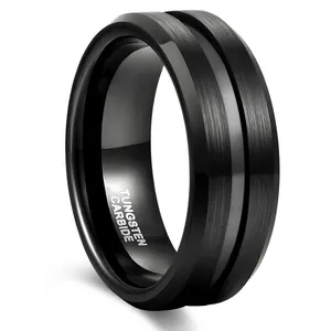 SSR063经典男士黑色8毫米宽度875钨钢男士结婚戒指带凹槽中心